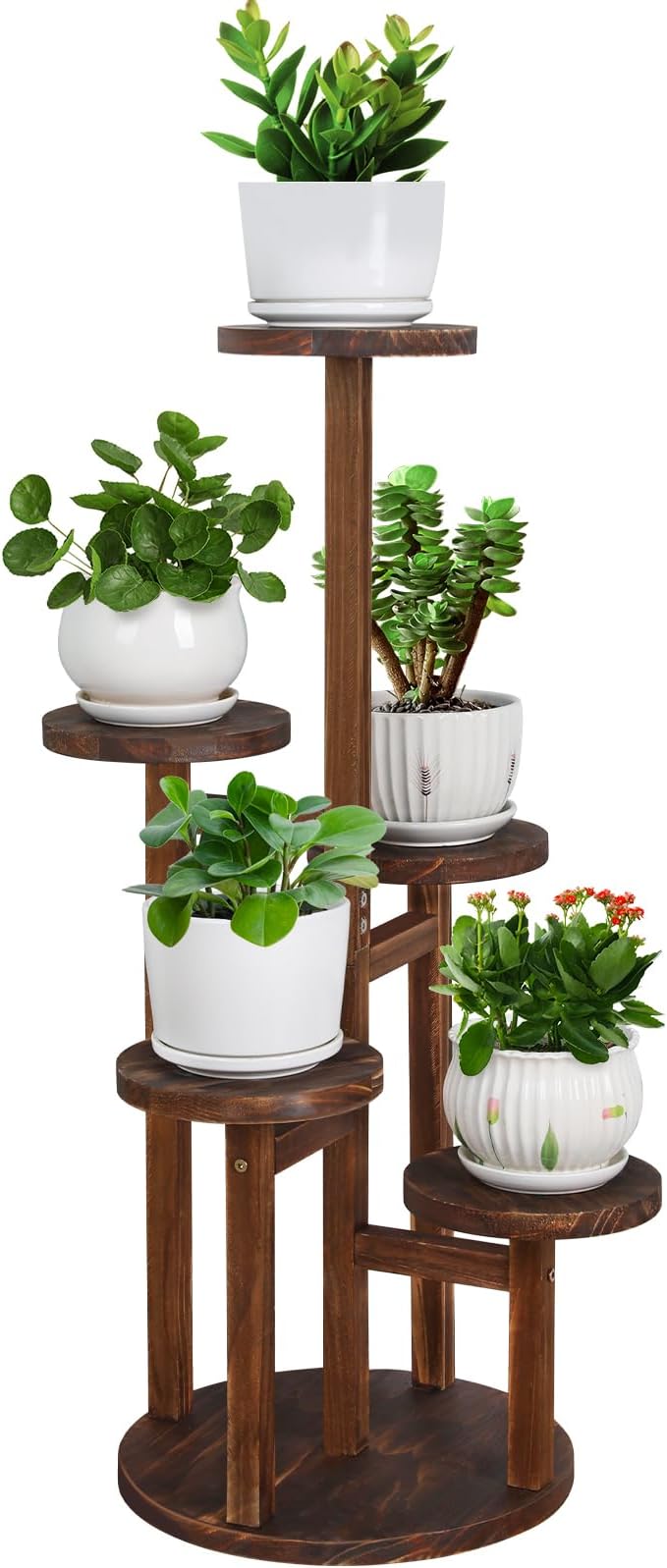 Plant Stand Indoor,5 Tier Plant Stand for Multiple Plant,Wood Plant Shelf Corner Tall Plant Holder Flower Stand for Balcony Office Living Room Garden Patio(Brown)