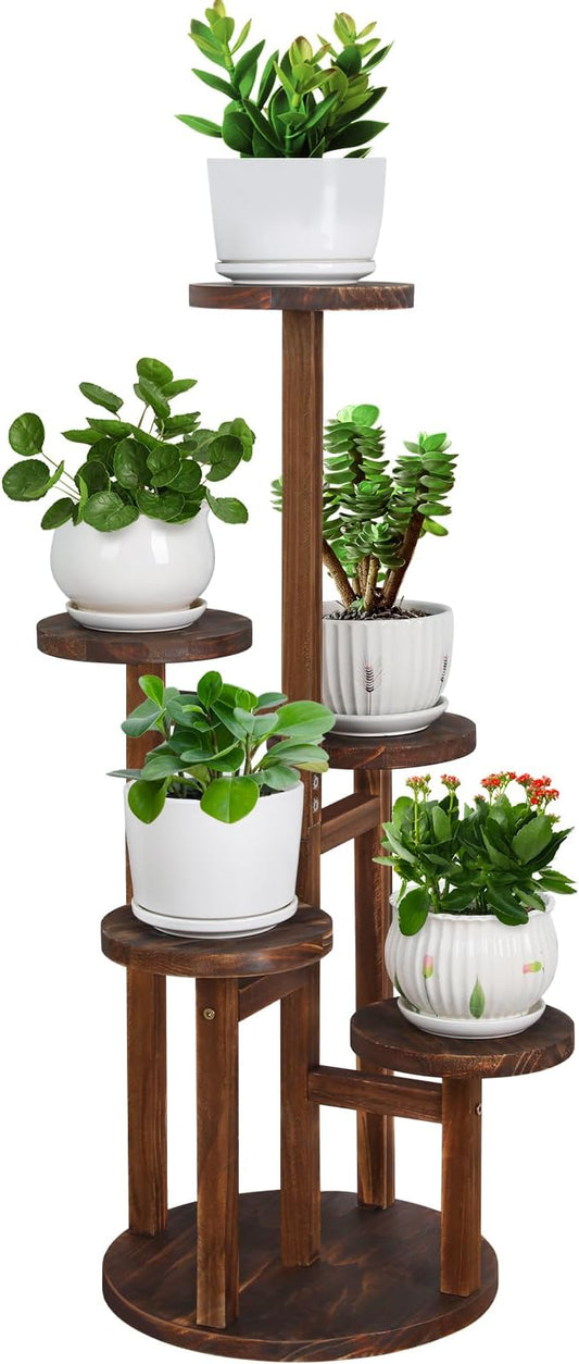 Plant Stand Indoor,5 Tier Plant Stand for Multiple Plant,Wood Plant Shelf Corner Tall Plant Holder Flower Stand for Balcony Office Living Room Garden Patio(Brown)