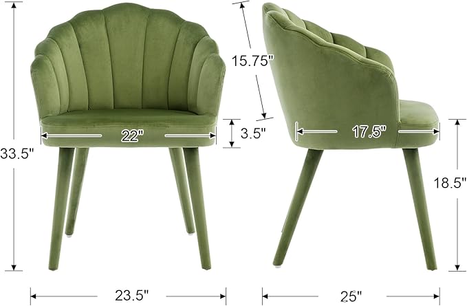 Modern Velvet Dining Chairs Set of 2 Chic Accent Chair Upholstered Side Chairs with Wood Legs for Kitchen/Living Room, Olive Green