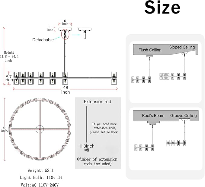 D48'' Large Black Wagon Wheel Chandeliers Black Round Chandelier Glass Chandeliers for Dining Room,Living Room Vintage Chandelier