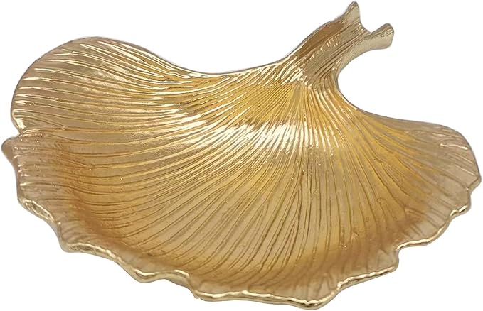 Metal Jewelry Dish, Small Leaf Shaped Ring Holder Jewelry Organizer, Trinket Dish Vanity Tray for Dresser Christmas Birthday Wedding Gifts Ginkgo-Gold