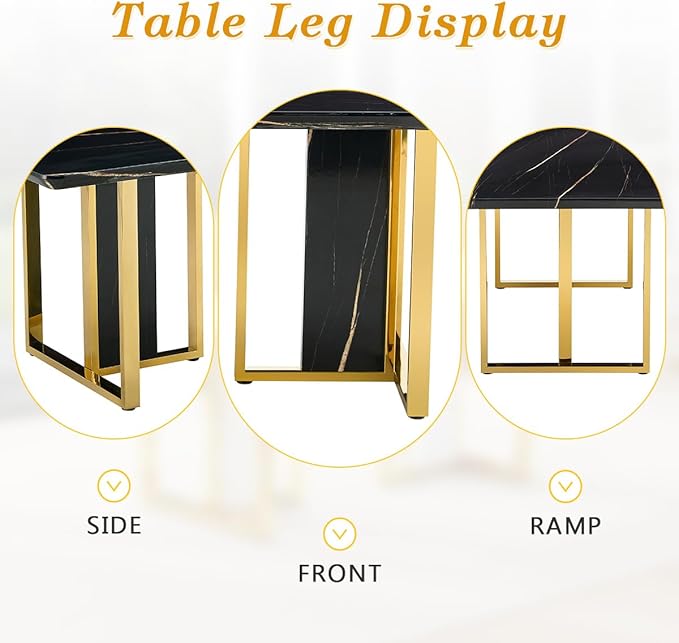 TesNus 63" Black Dining Table Set for 6 with Chairs,Modern Faux Marble Rectangular Kitchen Table and Chairs Set Luxury 7 Piece Dining Room Set with Gold Metal Legs,Easy Assemble,Stable Base