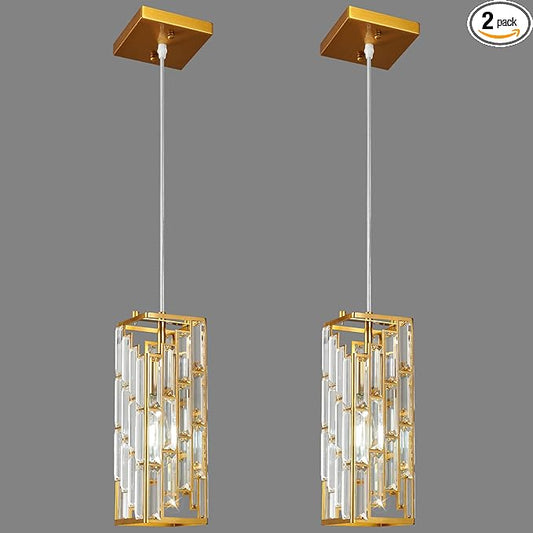 Gold Pendant Lighting Modern Pendant Light, Mini Crystal Chandeliers,Adjustable Pendant Light Fixture for Kitchen Island Dinning Room Bedroom (2 Pack)…
