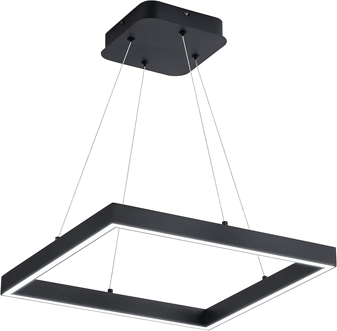Modern Led Pendant Light Square Led Chandelier 1 Ring Acrylic Pendant Lighting Fixture for Bedroom Living Room Dining Room Kitchen Island 25W 6000K Not-dimmable 15.7L*15.7" W (Black)