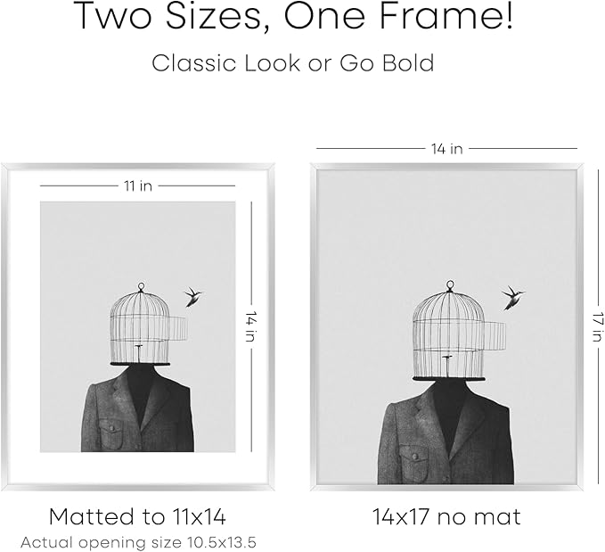 Homeforia Silver 14x17 Picture Frame, High End Metal 14 x 17 Frame with Mat 11 by 14 in Photo, 14x17 Silver Poster Frame Matted to 11x14 Print, 17x14 Hanging Frames, Tempered Glass, Wall Kit, Set of 3