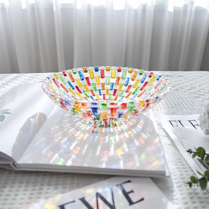 Hand Painted Colorful Woven Glass Crystal Salad & Fruit Bowl Decoration,Centerpiece For Home,Office,Wedding Decor, Fruit, Snack, Dessert, Server