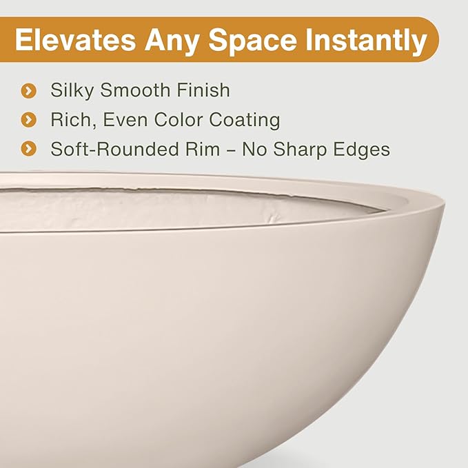 6.9"H x 19.7"D Round Bowl Fiberstone Planter for Succulent and Lotus, Drainage Hole, Weather Resistant for Indoor and Outdoor Use, Included 2 Extra Coco Mats (Kilim Beige, 17.9" Pot Opening)