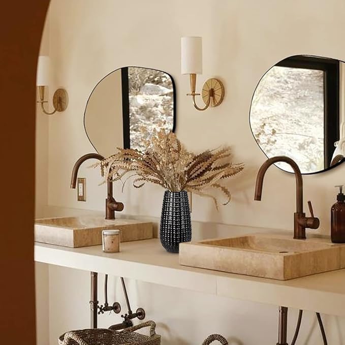 Black Ceramic Vases for Flowers, Boho Flower Vase for Home Decor, Farmhouse Distressed Decorative Vases for Pampas Grass, Mantel, Shelf, Living Room, Table Decoration