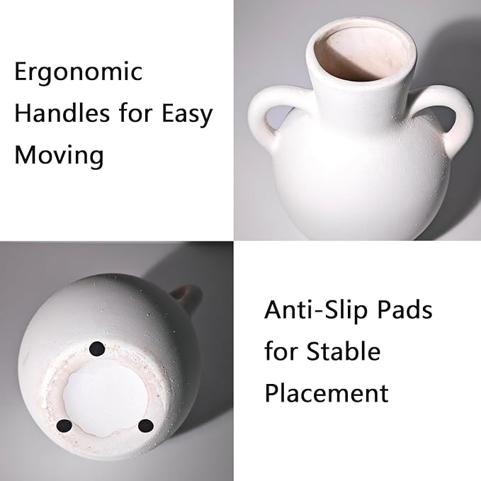 Ceramic Flower Vase,7.3 inch Tall Farmhouse Rustic Vase, Handcrafted Weathered Pottery Vases, Small Flower Terracotta Vases for Home Decor, Living Room Farmhouse Table Shelf Entrance (Cream Color)