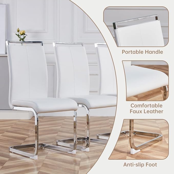 Glass Dining Room Table Set for 6,Dining Table Set for 6 with PU Leather Chairs,Retangular Dining Table with MDF Table Legs and Sliver Base for Dining Room