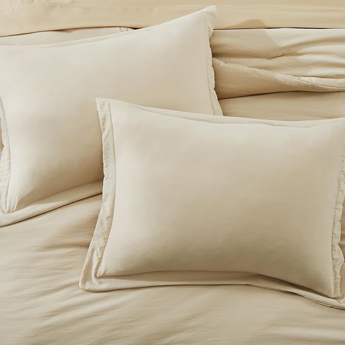WRENSONGE King Size Comforter Set, 7 Pieces Beige Soft Bed in a Bag King with Fitted Sheet, Flat Sheet, 2 Pillow Shams, and 2 Pillowcases- Warm Bedding Set for All Season