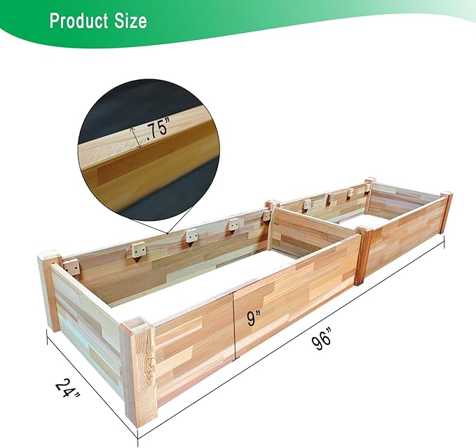 Western Red Cedar Raised Garden Bed Kit (8ft L x 2ft W x 9in H), Wood Planter Box with Garden Netting, Shade Cloth and Greenhouse Plastic Sheeting for Growing Herbs, Vegetables, Flowers