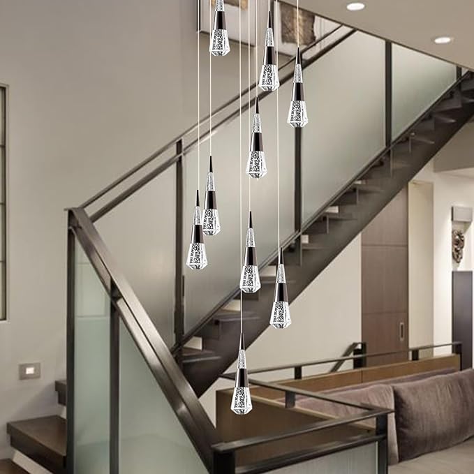 Led Chandelier,9 Light Black Modern Chandelier for High Ceiling Luxury Modern Pendant Light Fixture, Black Modern Led Chandelier for Foyer Dimmable with Remote