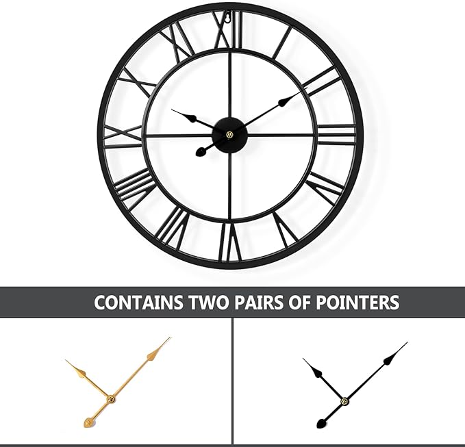 Tatub 32 Inch Large Wall Clock for Living Room Decor, Roman Numeral Modern Round Decorative Metal Large Wall Clock for Bedroom and Kitchen, Silent, Non Ticking, Battery Operated