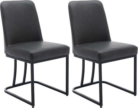 VESCASA Faux Leather Upholstered Dining Chairs with Back, Mid Century Modern Chairs with Black Metal Frame for Dining Room, Restaurant, Kitchen, Set of 2, Charcoal
