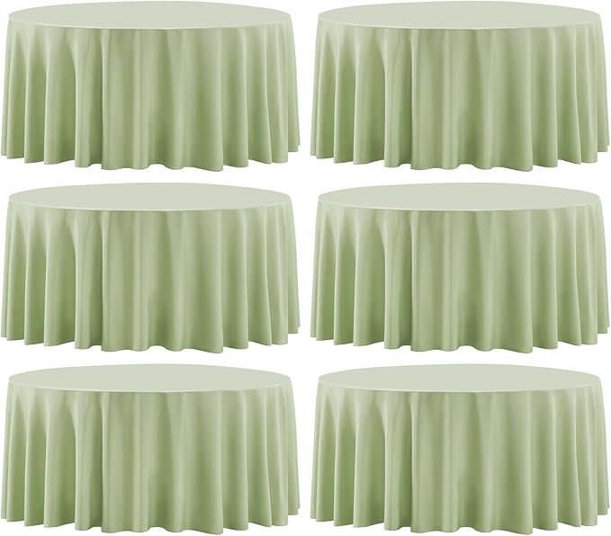 Round Tablecloth 120 Inch 6 Pack Sage Green Tablecloths Washable Decorative Linen Polyester Table Clothes Cover for Dining Table Banquets Buffet Parties and Wedding