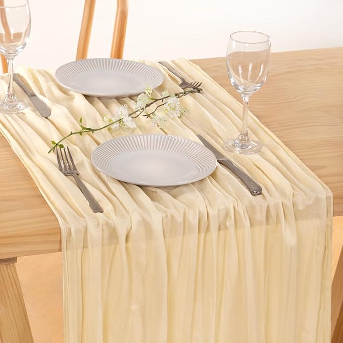 MLMC Beige Cream Cheesecloth Table Runner Extra Long 13.3ft Rustic Boho Cheese Cloth Table Runner Fall Decor 35 x 160 inches for Events Home Decor