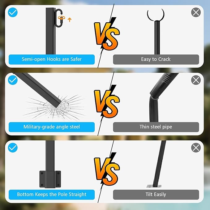 6 Pack String Light Poles,2.8Ft Metal Poles for Outdoor String Lights,Outdoor Light Poles with Post,Poles/Stand for Outside,Patio,Deck,Backyard,Garden Wedding,Party