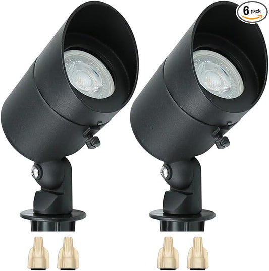 Lumina Lighting® 4W Landscape Lighting 12V Landscape Lights Low Voltage Landscape Spotlights Warm White Waterproof Outdoor Replaceable LED Bulb for Garden, Lawn, Porch, Patio and Yard(Black, 2-Pack)