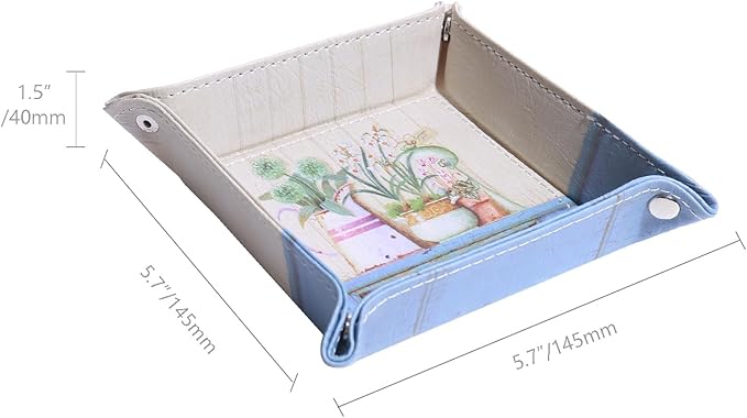 Decorative Valet Tray Organizer for Keys, Makeup Brush Holder, Jewelry Tray Dish,Cute Bowl Trinket Tray,New Home Gifts for Women,Catchall Bedside Nightstand Caddy Holder (Plants and Flowers)