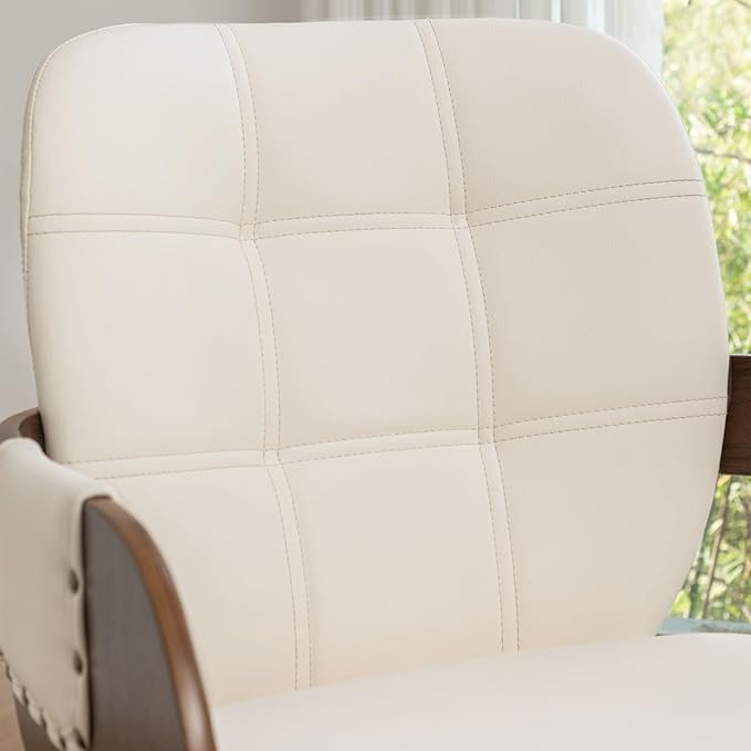 Set of 2 Mid Century Modern Dining Chairs - Mcm Dining Chairs with Upholstered Seat, Cushion Arm, High Back, Metal Legs, Faux Leather, Ideal for Kitchen/Living Room/Dining Room (Modern Beige)