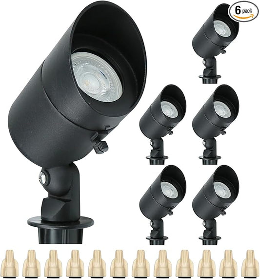 Lumina Lighting® 4W Landscape Lighting 12V Landscape Lights Low Voltage Landscape Spotlights Warm White Waterproof Outdoor Replaceable LED Bulb for Garden, Lawn, Porch, Patio and Yard (Black, 6-Pack)