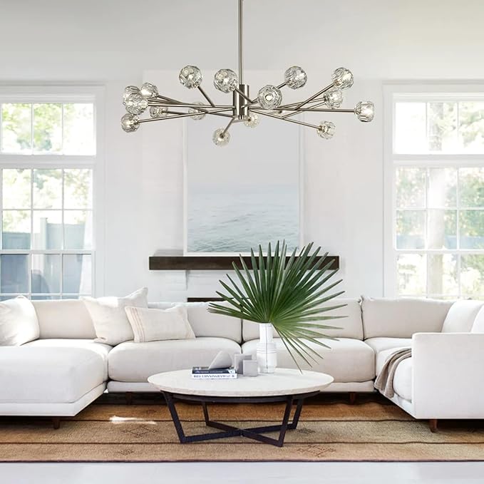 Sputnik Chandeliers 47.2", Large Sputnik Ceiling Chandelier for Living Room, Brushed Nickel 18 Lights Chandelier Light Fixture for Dining Room