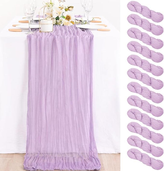 MLMC 12 Pack Lilac Purple Table Runner 10ft Rustic Gauze Lavender Cheese Cloth Table Runner 35x120 Inches for Fall Romantic Wedding Bridal Shower Baby Shower Birthday Decor