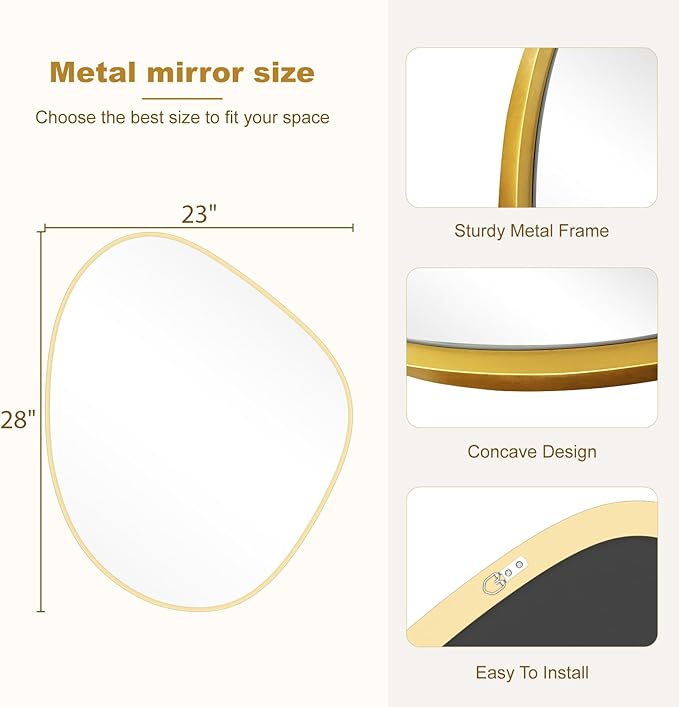 WallBeyond Asymmetrical Mirror, Irregular Wall Mirror for Bathroom, Abstract Wall Mirrors Decorative for Bedroom Living Room Entryway Hall, Mirrors for Wall Decor 28" H x 23" W, Gold