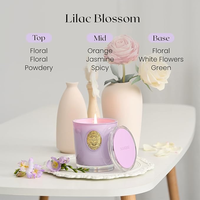 M&SENSE Natural Soy Candle| Lilac Blossom Purple | 10.2 oz, 55H Burn | Luxury Scented Candle for Relaxation, Gifting, Home Décor | for Bedroom, Office, Party