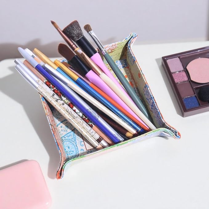 Decorative Valet Tray Organizer for Keys, Makeup Brush Holder, Jewelry Tray Dish,Cute Bowl Trinket Tray,New Home Gifts for Women,Catchall Bedside Nightstand Caddy Holder (Butterfly Pattern)