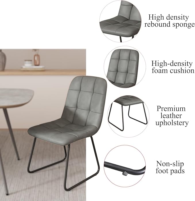 47.2'' Modern Dining Table Set for 4 - Wood Table with Cat Scratch Resistant Surface & 4 Gray Leather U-Shaped Chairs, Kitchen & Dining Room Furniture, Ideal for Small Spaces