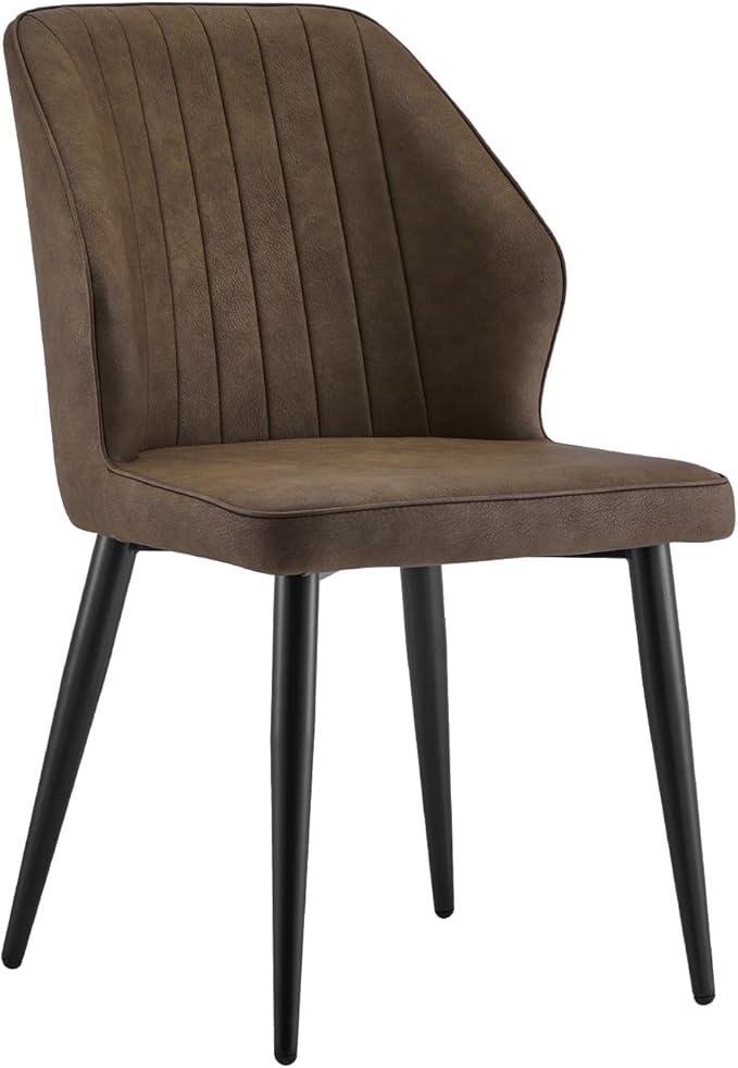 CLIPOP Faux Leather Dining Chairs Set of 2, Mid Century Modern Kitchen Chair, Upholstered Seat Leisure Side Chair with Backrests, Metal Legs for Living Room, Lounge, Guest Room, Brown