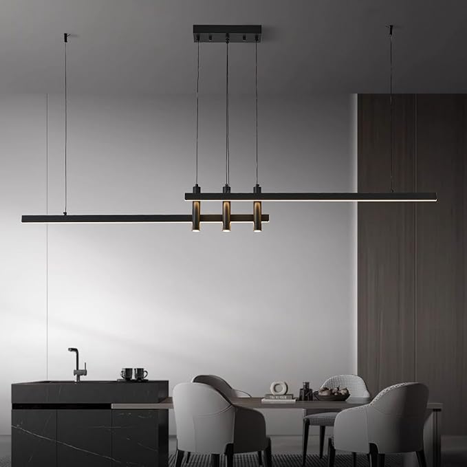 71" Black Linear LED Pendant Light Dimmable for Kitchen Island, Home Bar, Dining & Office - Modern Minimalist Hanging Chandelier Lighting Fixture
