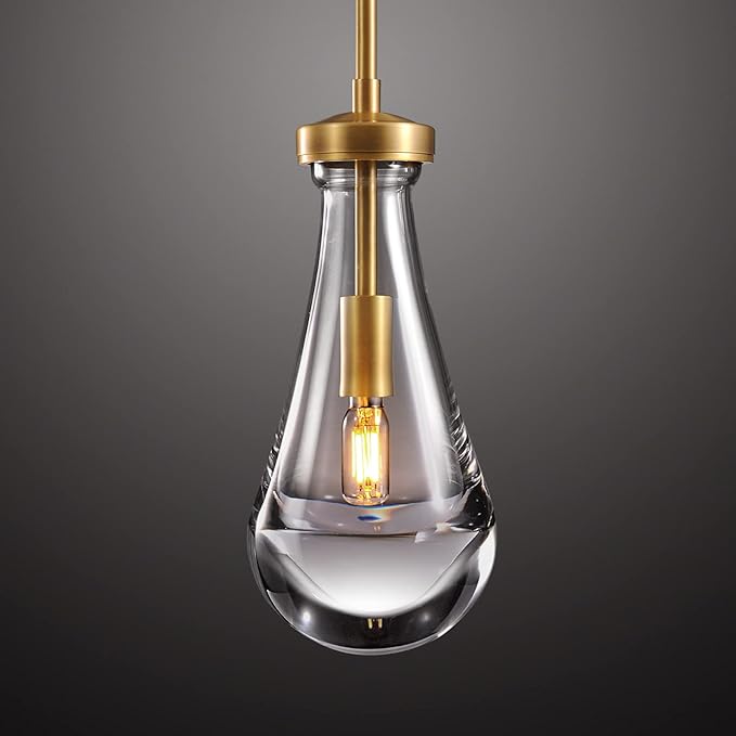 Modern Pendant Lighting for Kitchen Island, Handblown Teardrop Glass Kitchen Light Fixtures Luxury Brass Pendant Lights Hanging Lamps for Bedroom Dining Table, Hallway