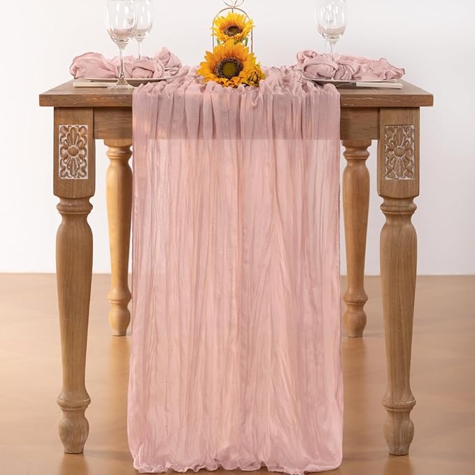 Pink Cheesecloth Table Runner 12 Pack Fall Table Runners Boho Gauze 120 Inches Light Pink Cheese Cloth Fall Table Decorations for Thanksgiving Wedding Bridal Girl Baby Shower Sweet 16 Party