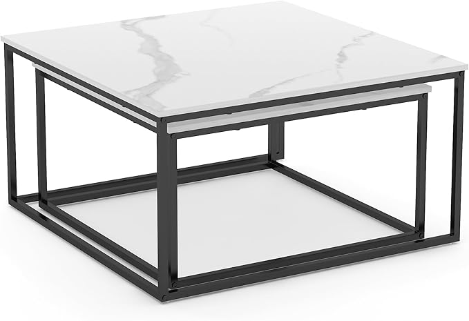 Nesting Coffee Table Set of 2,Outdoor Coffee Table,Industrial End Table Side Tables for Living Room Bedroom (White)