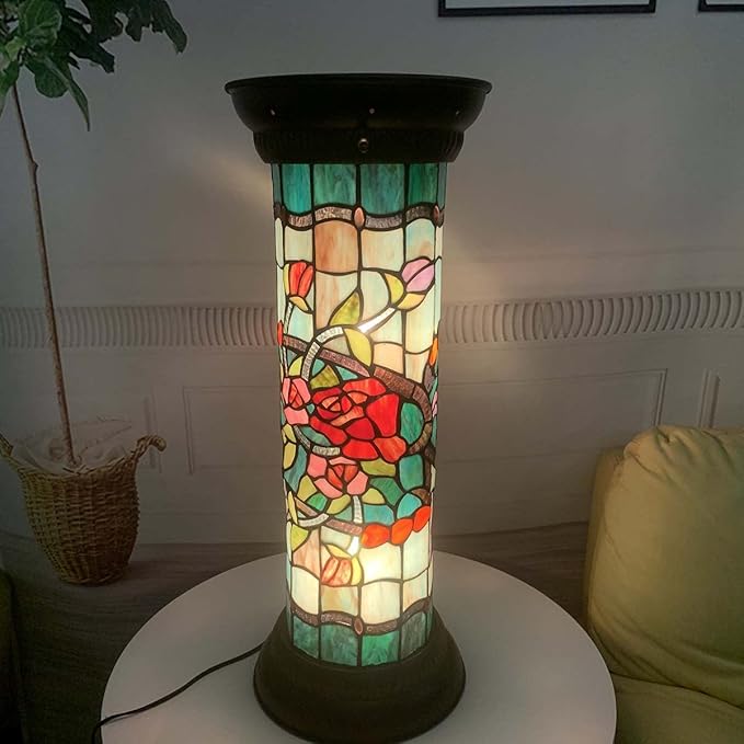 Bieye L10823 Rose Flower Tiffany Style Stained Glass Pedestal Floor Lamp for Decorating, 26 inches Tall