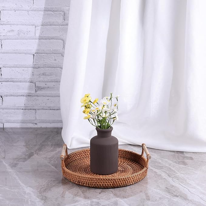 Brown Ceramic Vase Set of 3 – Small Flower Vases, Modern Farmhouse Boho Flower Vases for Home Decor, Rustic Pottery Vases for Centerpieces, Living Room, Shelf, Fireplace, Entryway Decor, Table