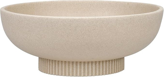Large Resin Pedestal Decorative Bowl - Modern Handicraft Bowls for Home Decor - Fruit Bowl for Kitchen Counter - Key Bowl for Entryway Table,Artificial Stone Beige