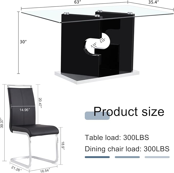 Glass Dining Table Set for 4,5 Piece Dining Table Set, Tempered Glass Table Top and Modern Design MDF Base with 4 PU Leather Ergonomic Dining Chairs