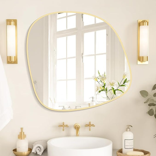 WallBeyond Asymmetrical Mirror, Irregular Wall Mirror, Wall Mirrors Decorative for Bedroom Living Room Entryway Hall, Unique Wall Mirror 27" H x 26" W, Gold
