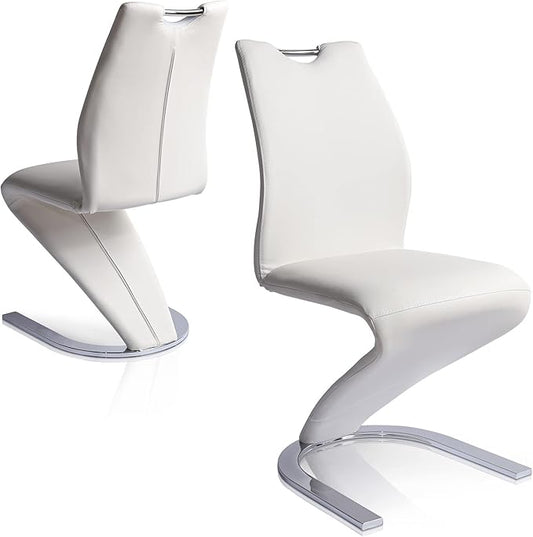 Mermaid Dining Chairs Set of 2,Modern Kitchen Dining Room Armless Upholstered Side Chairs in PU Leather Cushion Seat and Sturdy Metal Leg(2 White)