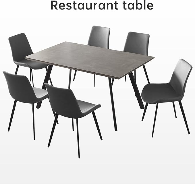 ZckyCine 59" Modern 5-Piece Kitchen Table Set Rectangular Wood Dining Table with 6 Upholstered Leather Chairs (Table + 6 Grey Chairs)