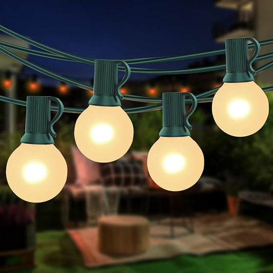 SUNSGNE G40 Round Christmas Lights Outdoor, 25ft Vintage Christmas Globe Lights with 27 5W Frosted White Lights(2 Spare) for Outdoor Garden Party Wedding Backyard Patio Decor, Green Wire