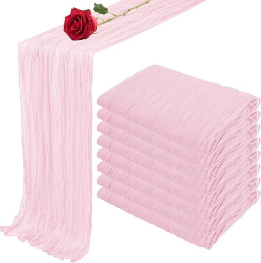 8 Pack Light Pink Easter Cheesecloth Table Runner 35x120 Inches 10ft Boho Gauze Cheese Cloth Runners, Long Romantic Sheer Table Runner Table Cloht for Wedding Bridal Shower Party Table Decor