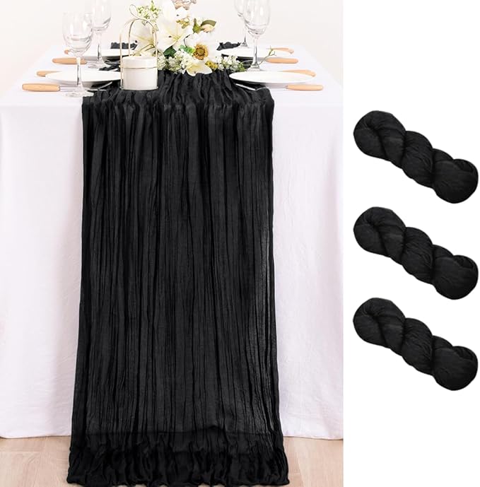 MLMC 3 Pack Black Halloween Table Runner 10ft Rustic Gauze Cheesecloth Table Runner 35x120 Inches Cheese Cloth Centerpiece for Fall Wedding Party Bridal Shower Anniversary Events Halloween Decor