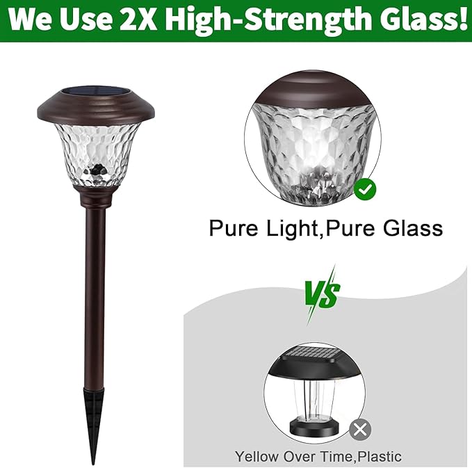 BEAU JARDIN 8 Pack Solar Pathway Lights Outdoor Solar Powered Lights Waterproof Glass for Garden Landscape Path Yard Walkway Patio Driveway Outside Cool White Color Changing Fixed Color Bronze
