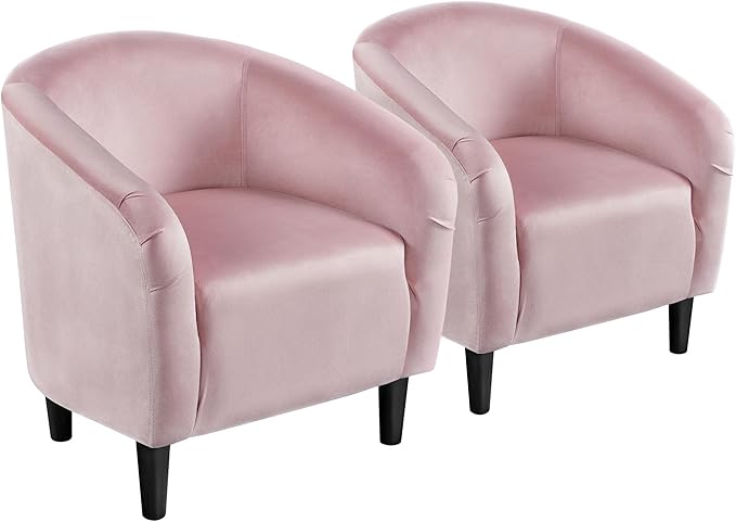 Yaheetech Accent Chairs, Modern Barrel Chair, Soft and Cozy Club Chair with Sturdy Legs and Soft Padded Seat for Living Room/Bedroom/Makeup Room, Pink, Set of 2