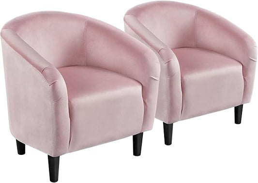 Yaheetech Accent Chairs, Modern Barrel Chair, Soft and Cozy Club Chair with Sturdy Legs and Soft Padded Seat for Living Room/Bedroom/Makeup Room, Pink, Set of 2